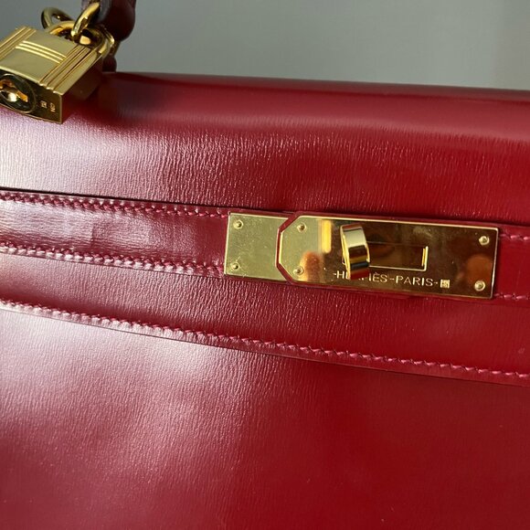 Wirkin Designer Inspired Kelly Red Box Smooth Leather 32 CM Bag - Picture 5 of 11